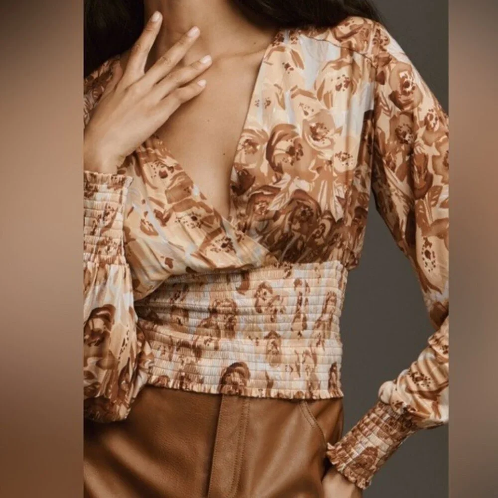 Anthropologie Tiny Valentina Long Sleeve Printed Surplice Blouse Top Size M NWT - Picture 2 of 12